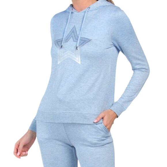 New! Peyton Primrose Metallic Star Graphic Soft Sweatshirt Pullover Hoodie - Picture 1 of 6